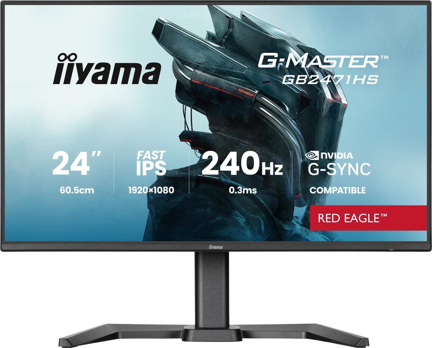 Iiyama G-Master GB2471HS-B1 Red Eagle Gaming-Monitor 60.5 cm (23.8"), schwarz (matt), FullHD, Fast-IPS, HDMI, DP, G-Sync komp., 240Hz Panel (GB2471HS-B1)