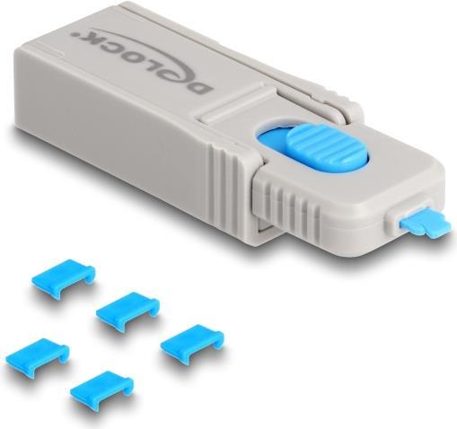 DeLOCK 20925 Schnittstellenblockierung Schnittstellenblockierung + Schlüssel Mikro-USB Blau - Grau Kunststoff 5 Stück(e) (20925)