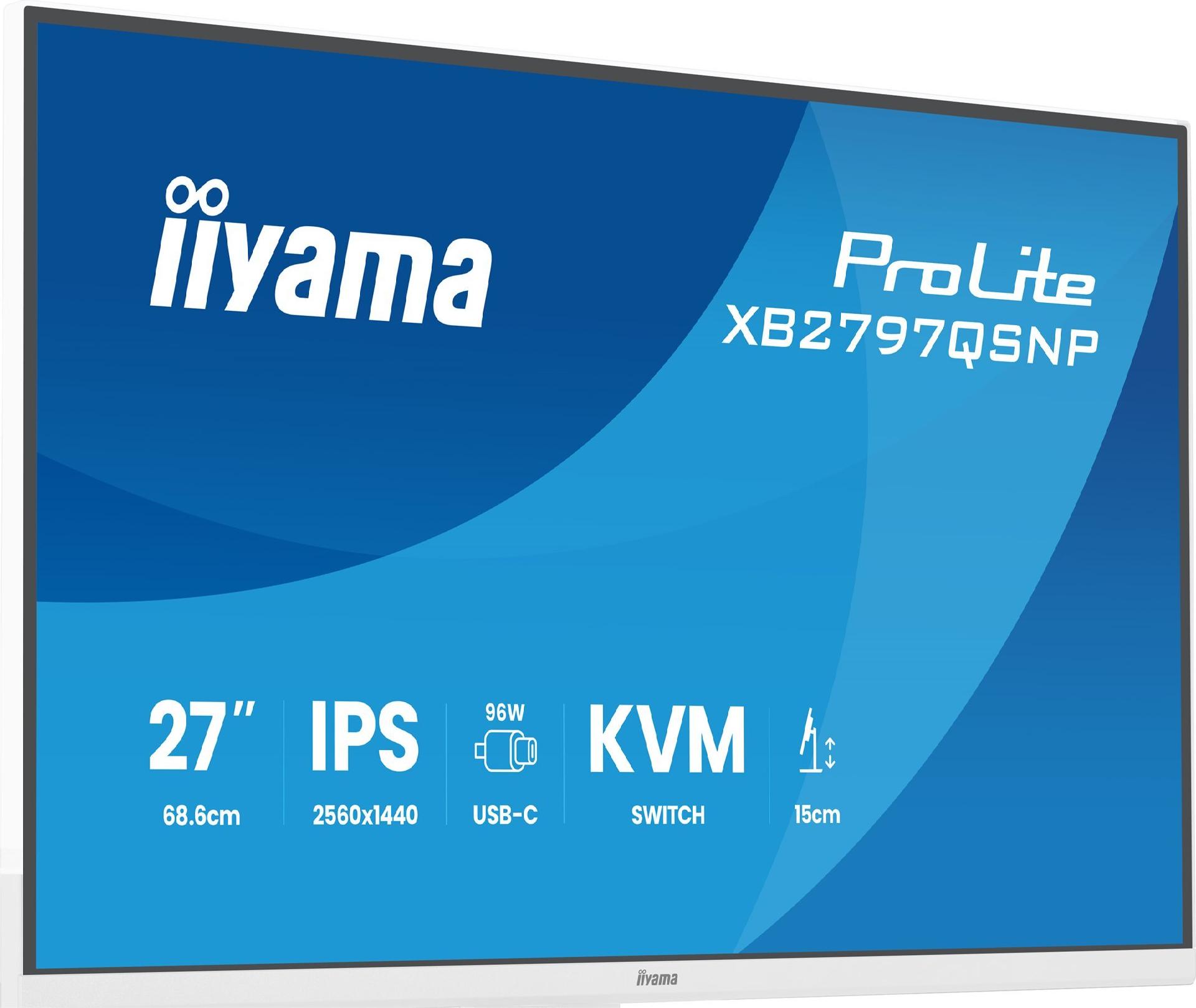 Iiyama ProLite XB2797QSNP-W1 27" QHD IPS Monitor USB-C Docking KVM & LAN Weiß