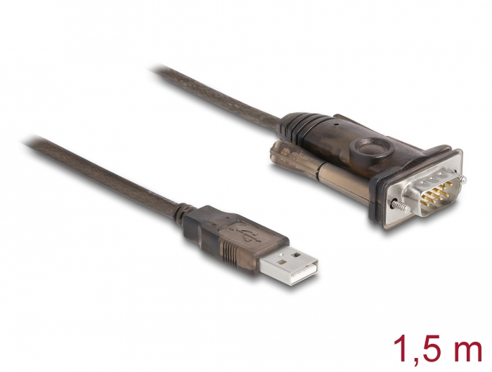 Delock Adapter USB Typ-A zu DB-9 1,5 m Schwarz, Durchsichtig