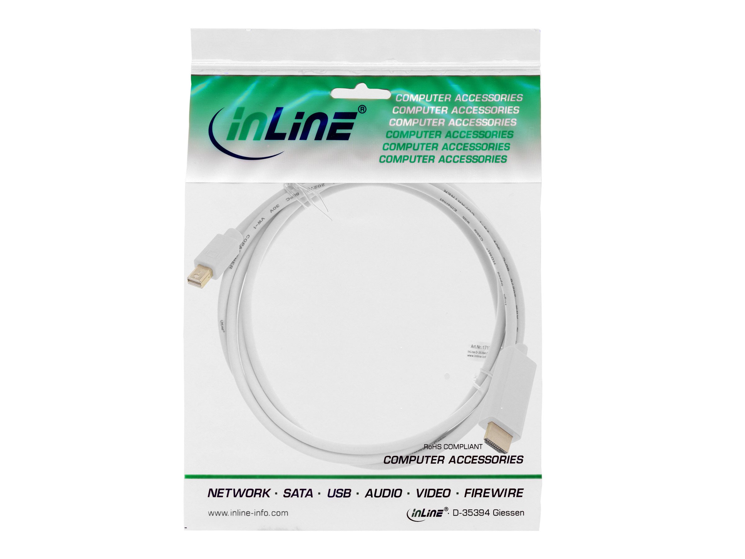 InLine Mini DisplayPort auf HDMI Konverter Kabel 4K2K mit Audio 2 m Weiß