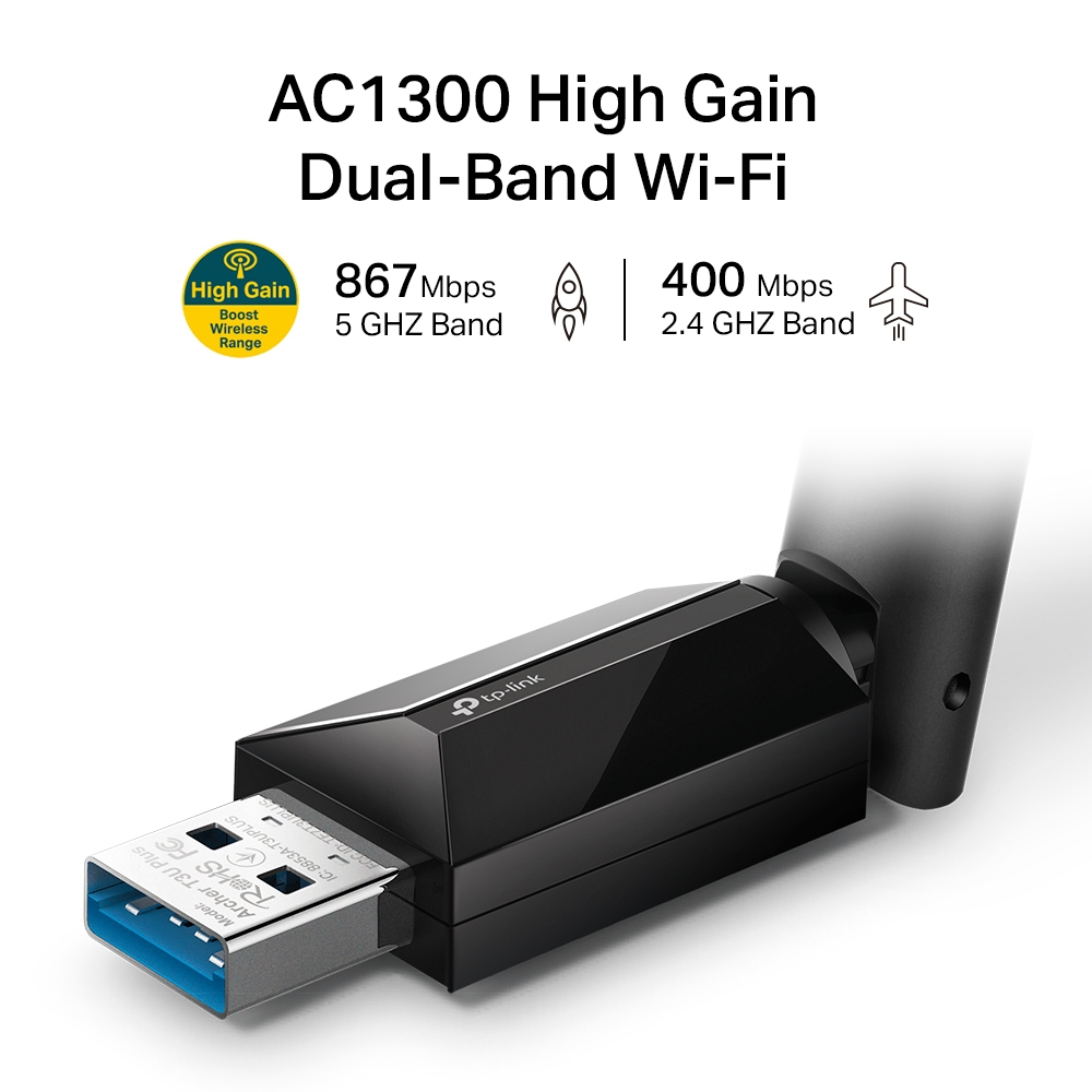 TP-Link Archer T3U Plus AC1300 Dual Band USB 3.0 WLAN Adapter Schwarz