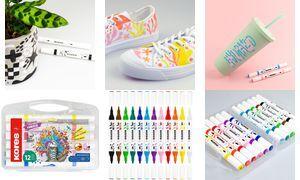 Kores Acrylmarker Duo, 2 Spitzen, 12er Etui, farbig sortiert 1 Seite mit Pinselspitze und 1 Seite mit Rundspitze, - 1 Stück (M23121)
