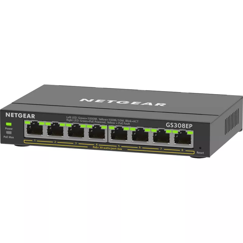 Netgear GS308EP Managed L2/L3 Gigabit Ethernet (10/100/1000) Power over Ethernet (PoE) Schwarz (GS308EP-100PES) (geöffnet)