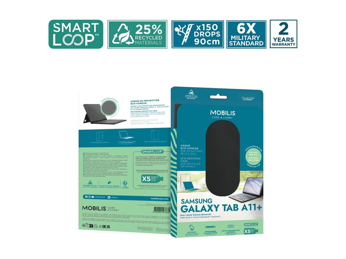 Mobilis Element Tastatur und Foliohülle für Samsung Galaxy Tab A11+ und Tab A9+ 11" Bluetooth AZERTY Schwarz