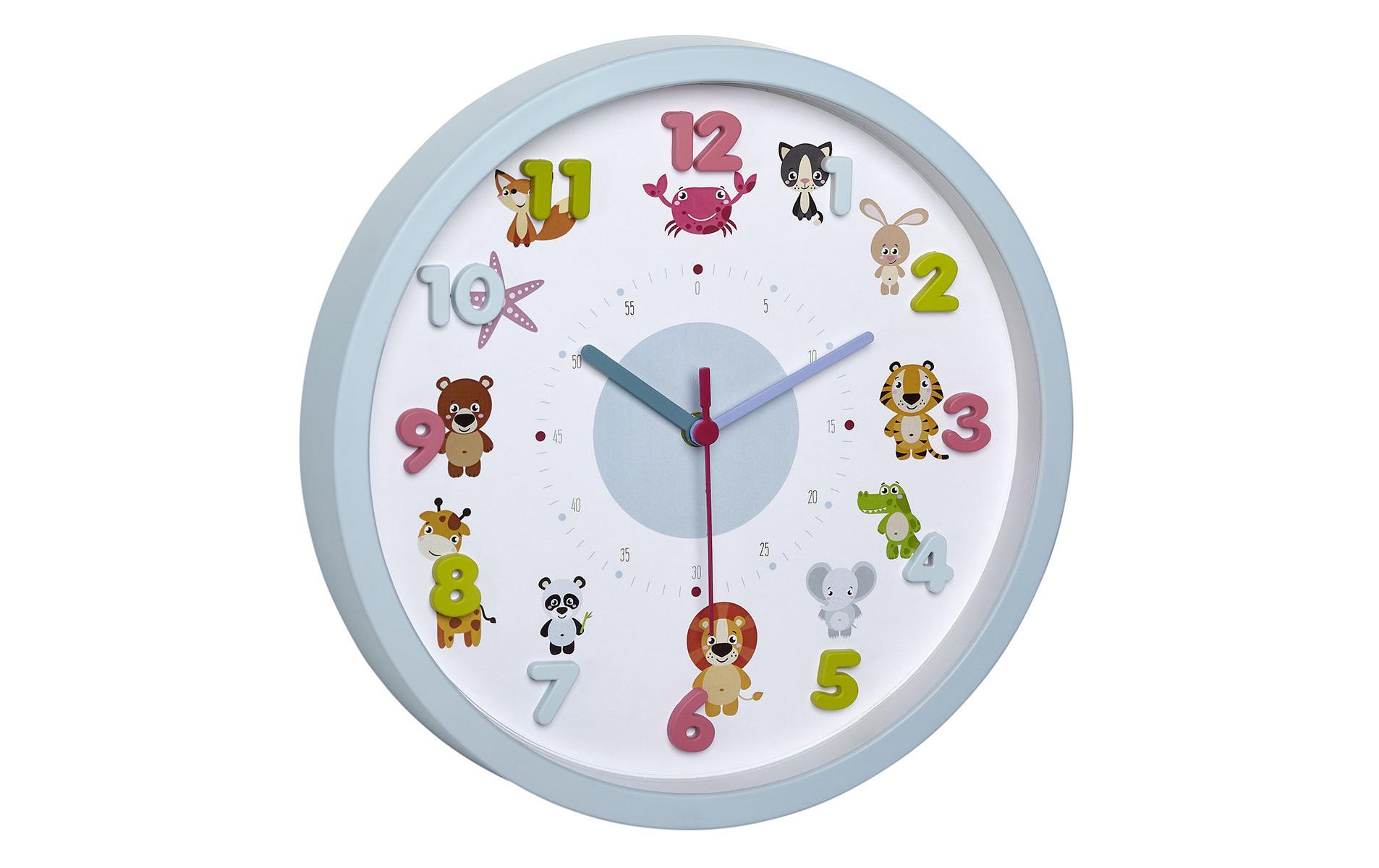 TFA Dostmann Quarz Wanduhr Little Animals 30.9 cm Rund Hell-Blau