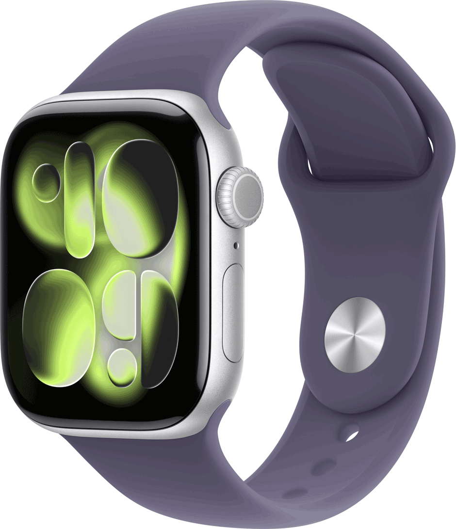 Apple Watch Series 11 GPS + Cellular 42mm Silver Aluminium Case with Purple Fog Sport Band - S/M (MF8H4ZR/A) (geöffnet)