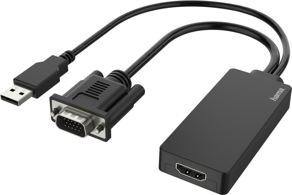 Hama - Videoschnittstellen-Converter - HDMI / VGA / USB - USB, HD-15 (VGA) (M) bis HDMI (W) - 15 cm - Schwarz - 1080p-Unterstützung