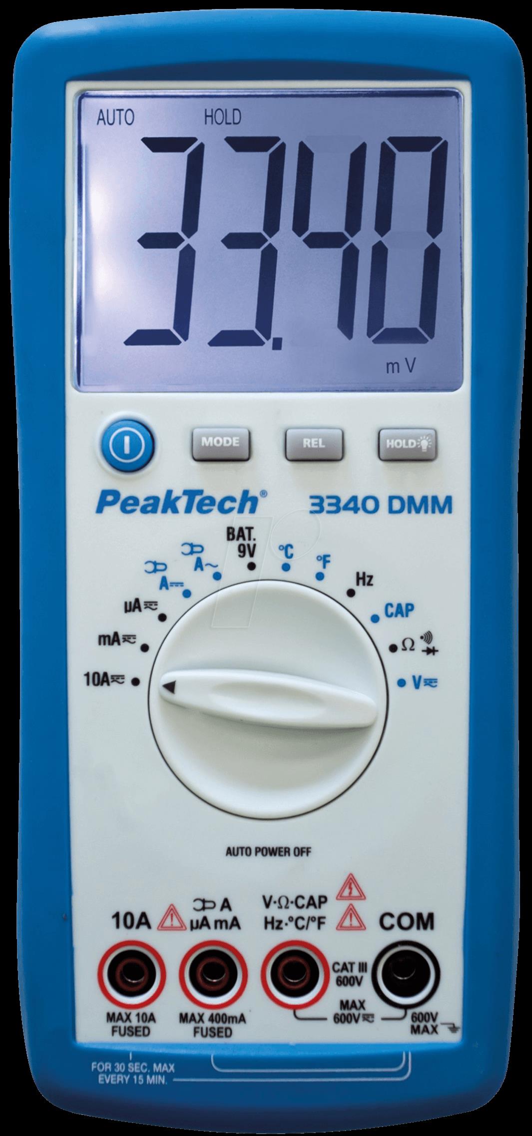 PeakTech Digital-Multimeter RMS 3¾-stelliges LCD/4000 Stellen 600 VAC 600 VDC 10 ADC (PeakTech 3340)