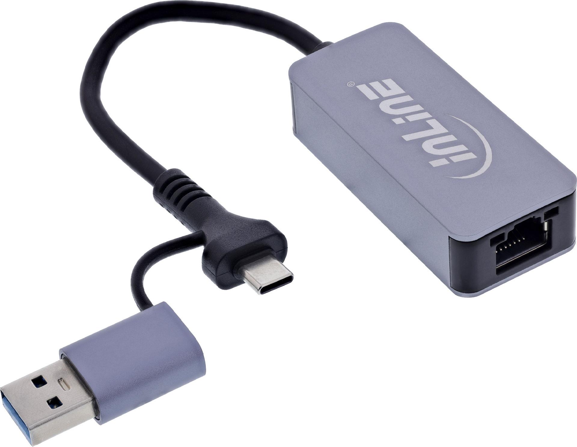 InLine USB 3.2 zu 5 Gb/s Netzwerk-Adapter USB-C+USB-A Adapter RJ45 (33380T)