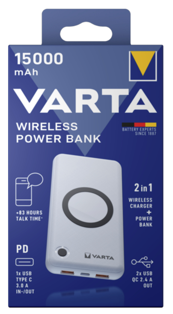 VARTA Wireless Power Bank 15000 mAh 20 W USB-C PD Weiß