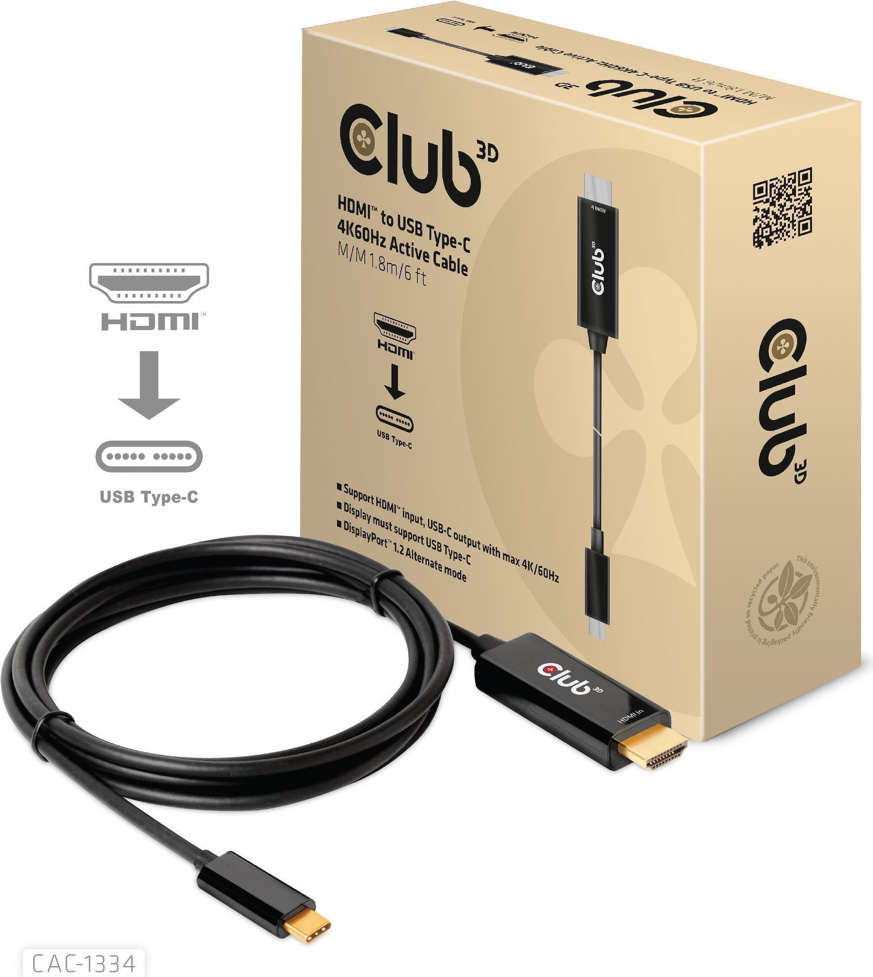 Club 3D CAC-1334 HDMI auf USB-C Aktives Kabel 1.8 m Schwarz