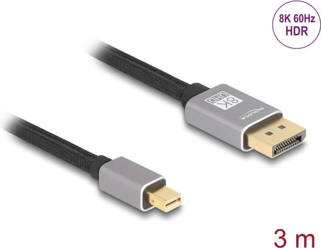 Delock Mini DisplayPort zu Kabel 8K 60 Hz 3 m grau Metall ohne (81093)