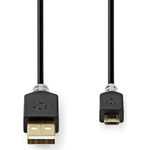 Nedis CCBW60500AT20. Kabellänge: 2 m, Anschluss 1: USB A, Anschluss 2: Micro-USB B, USB-Version: USB 2.0, Maximale Datenübertragungsrate: 480 Mbit/s, Beschichtung Steckerkontakte: Gold, Produktfarbe: Schwarz (CCBW60500AT20)