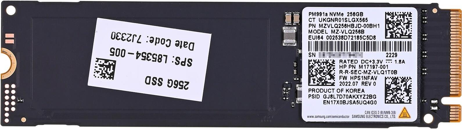 Samsung PM991a M.2 256 GB PCI Express 3.0 TLC NVMe (MZVLQ256HBJD-00BH1_3M)