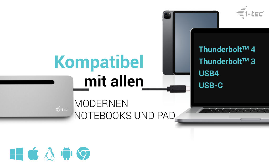 i-tec C31FLAT2PDPRO100W Dockingstation 11-in-1 USB-C Thunderbolt 4 Silber