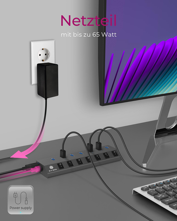 ICY BOX IB-HUB1701-C3 USB-Hub 7 Ports Anthrazit