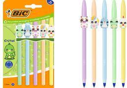 BIC Kugelschreiber Cristal Pastel Figurines, 5er Blister Strichstärke: 0,32 mm, sechseckig, Schaft und Kappen in - 1 Stück (303751)