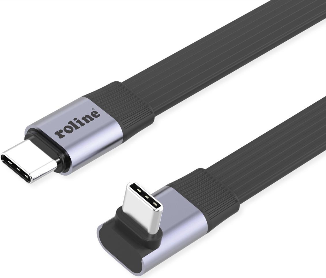 ROLINE USB4-2.0 Kabel (80 Gbit/s), flach ST/ST, gerade-270° abgewinkelt, 0,8m (11.02.9097)