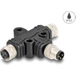Delock M8 T-Splitter A-kodiert 3 Pin Stecker zu 2 x Buchse Parallelschaltung (60575)