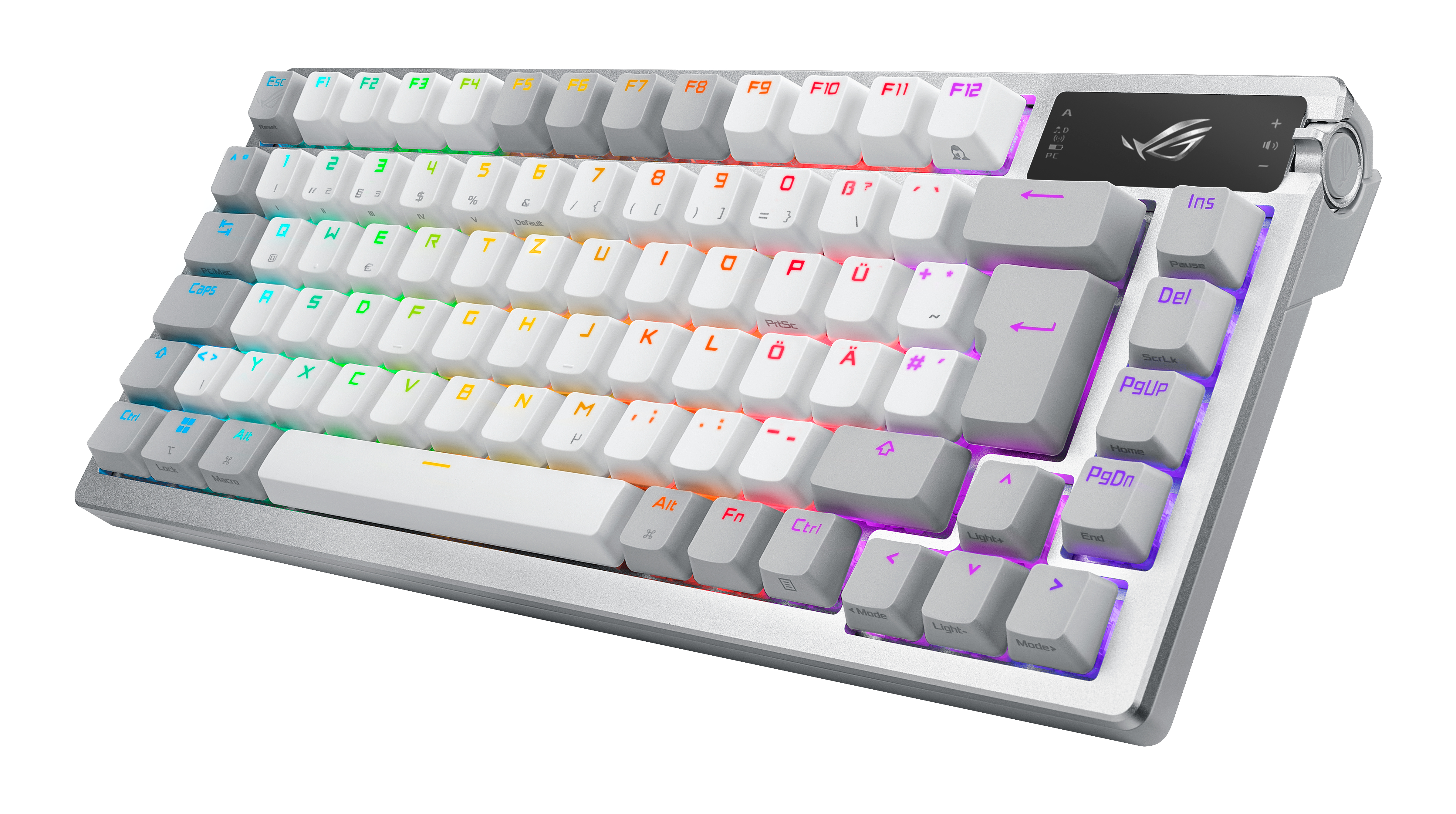 ASUS ROG Azoth White Mechanische Gaming-Tastatur QWERTZ 75 % Tri-Mode Hot-Swap OLED Per-key RGB Weiß
