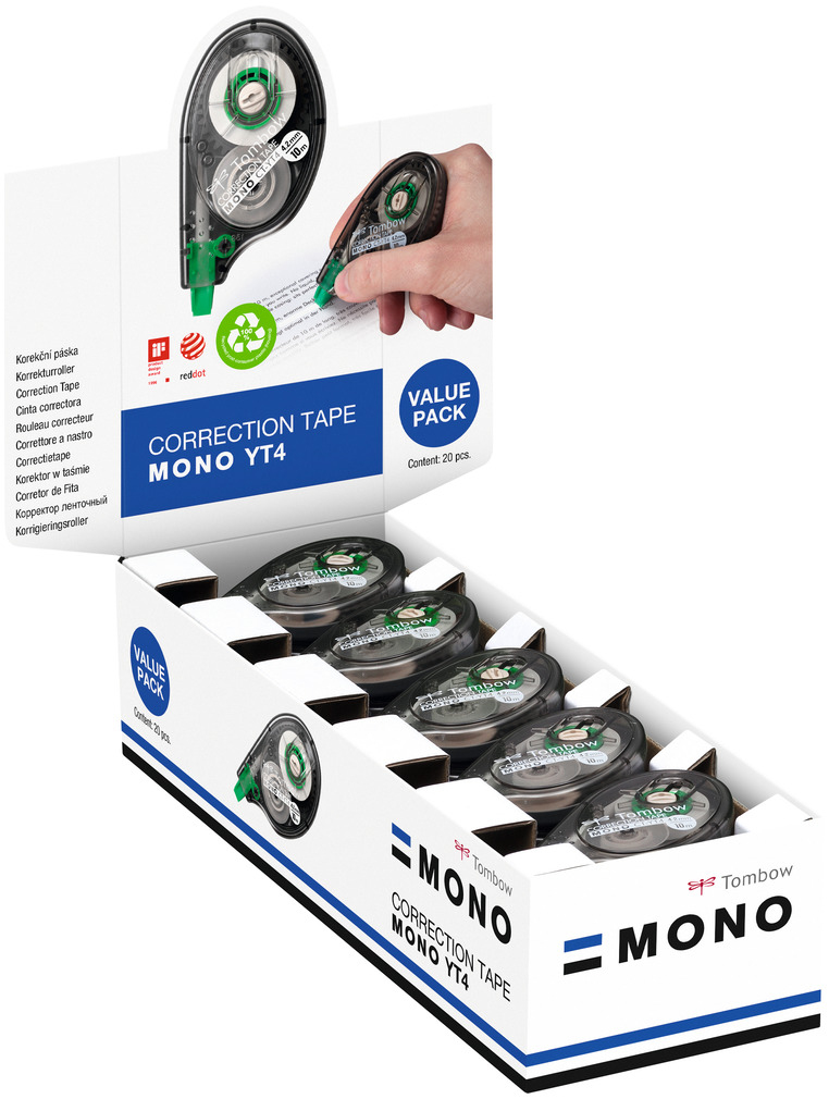Tombow MONO YT4 Korrekturroller 4,2 mm x 10 m seitliche Korrektur 20 Stück Weiß