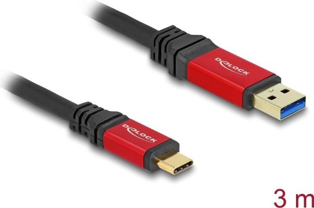 Delock USB 10 Gbps Kabel USB Typ-A Stecker zu USB Type-C™ Stecker 3 m rot Metall (80619)