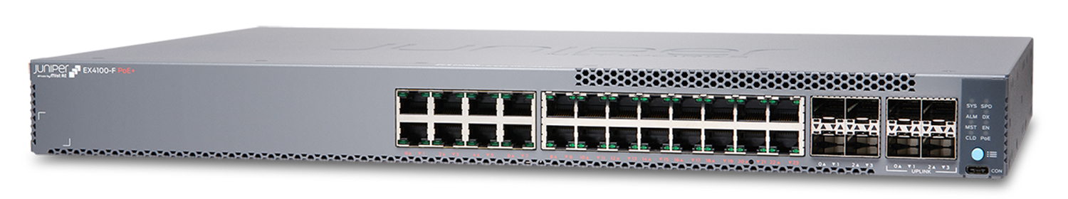 Juniper Networks EX Series EX4100-F-24P Managed Switch 24-Port PoE+ mit 4x 10G SFP+ Uplink und 4x 10G SFP+ Stacking Grau