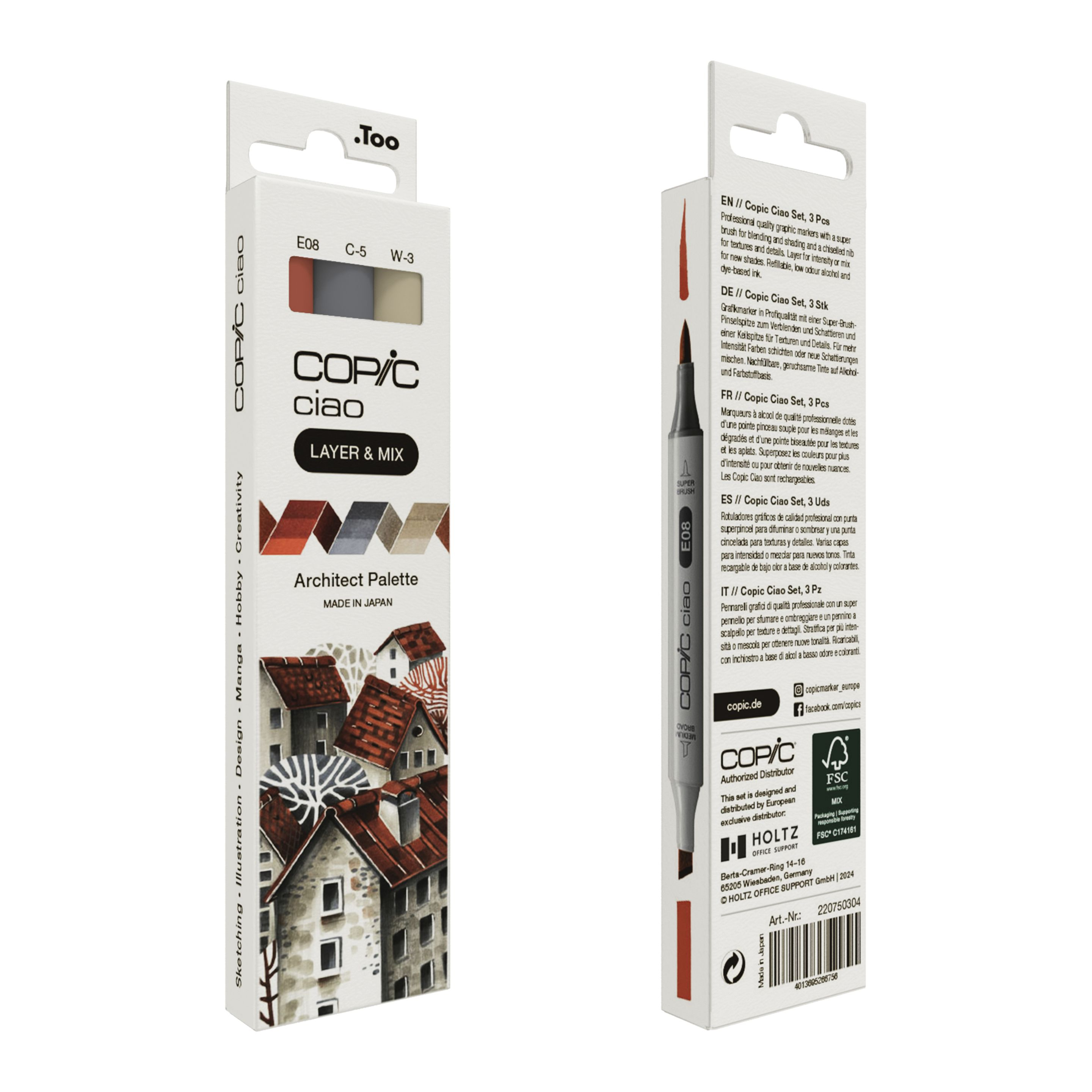 Copic Ciao LAYER & MIX Architect Palette Layoutmarker-Set 3 St. Beige, Braun, Warmes Grau