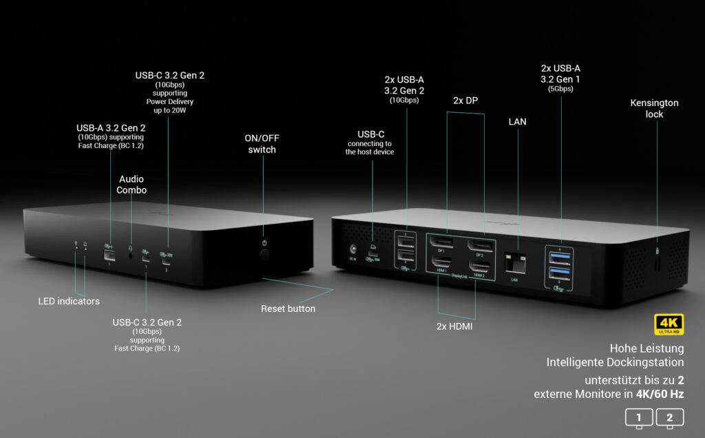 i-Tec CAINTGDUAL4KDOCPD Dockingstation USB-C Thunderbolt 5 2x HDMI 2x DP Schwarz