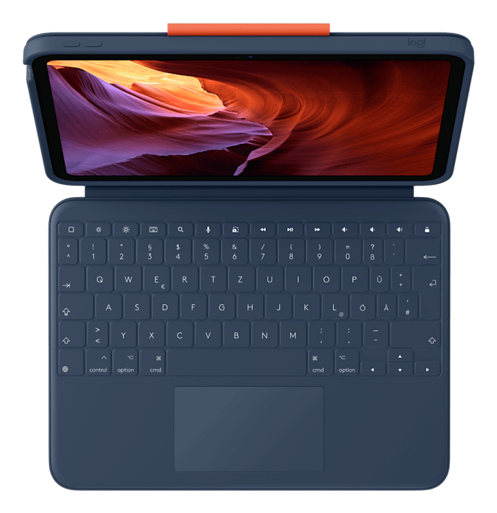Logitech Rugged Combo 4 Touch Tastatur-Hülle mit Trackpad für Apple iPad (10. Generation) QWERTZ Blau