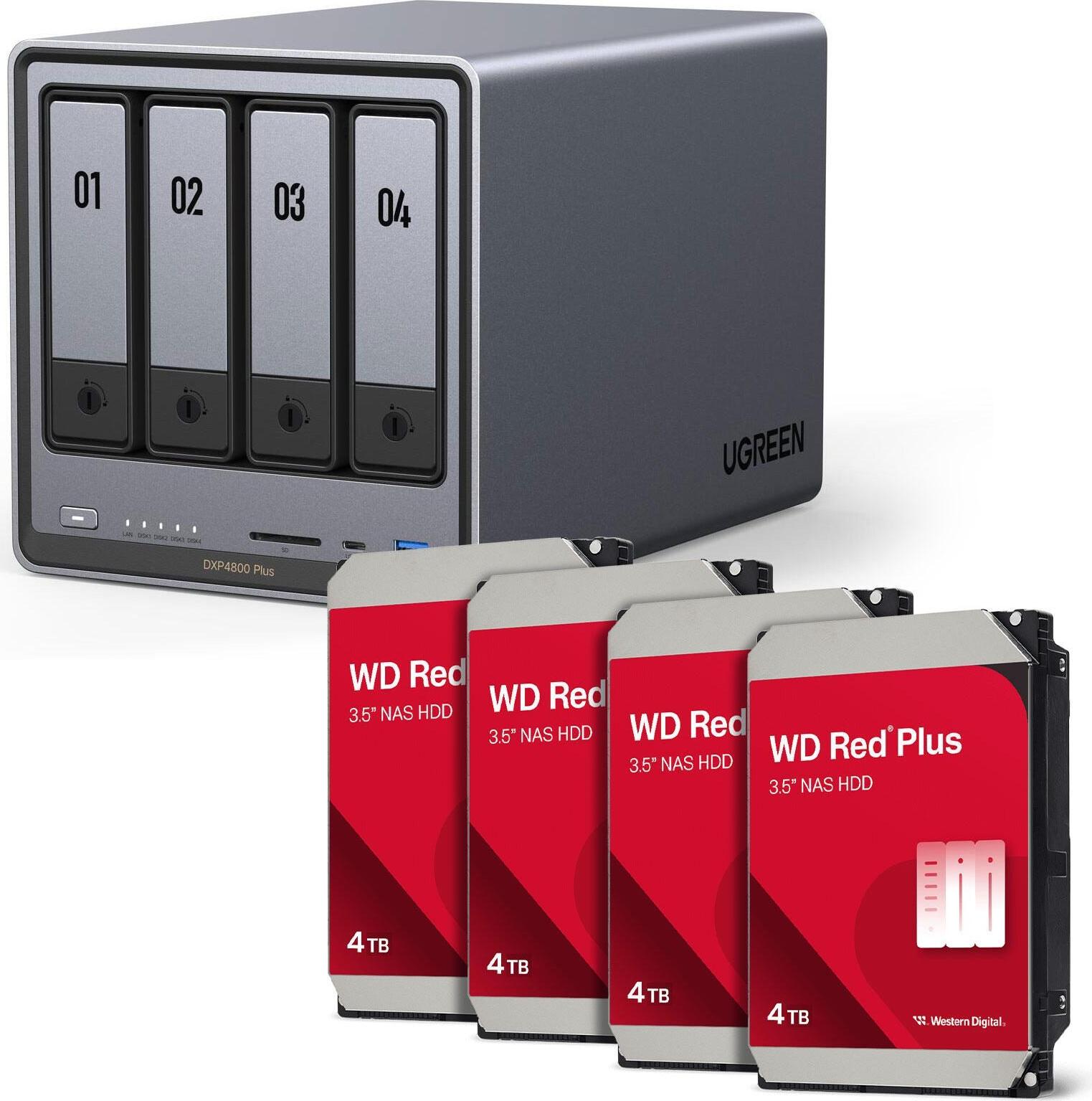 Ugreen NASync DXP4800 Plus + Western Digital Festplatte 16 TB (4 x 4 TB) (35261& 4x WD40EFPX)