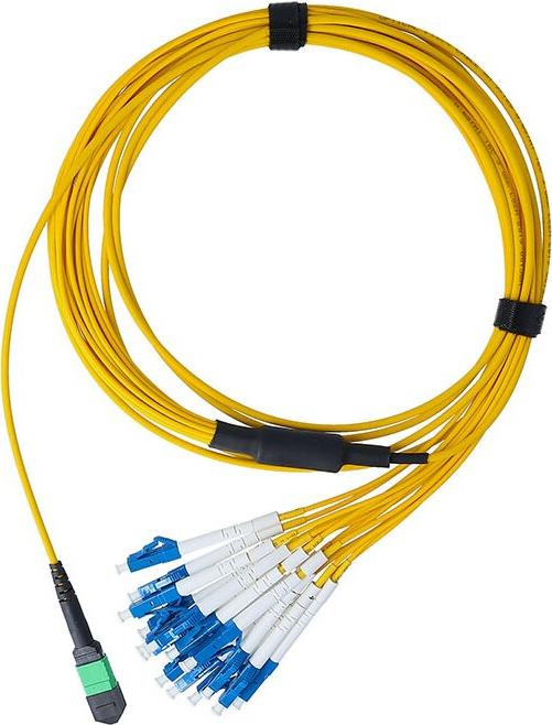 BlueOptics LWL Breakout Kabel, MPO/APC, 8xDuplex LC/UPC, Singlemode E9/125µm, G.657.A1, Markenfaser, 3.0mm LSZH gelb, 16 Kerne, inkl. Messprotokoll, MPO Stecker ohne Pins (SFP5541BUKB)