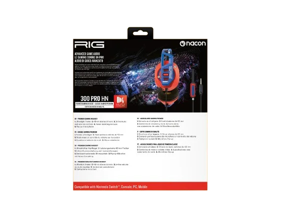 NACON RIG 300 Pro HN Gaming-Headset Nintendo Switch Kabelgebunden 3,5 mm Klinke 40 mm Treiber Rot, Blau