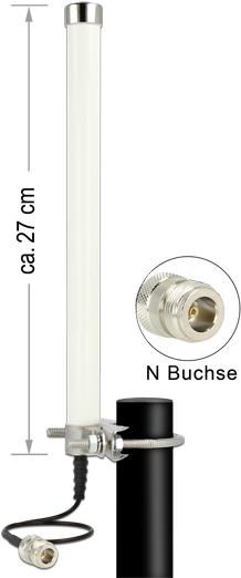 DELOCK LTE / GSM / UMTS Antenne N Buchse 2 - 6,5 dBi omnidirektional starr Mastmontage weis outdoor