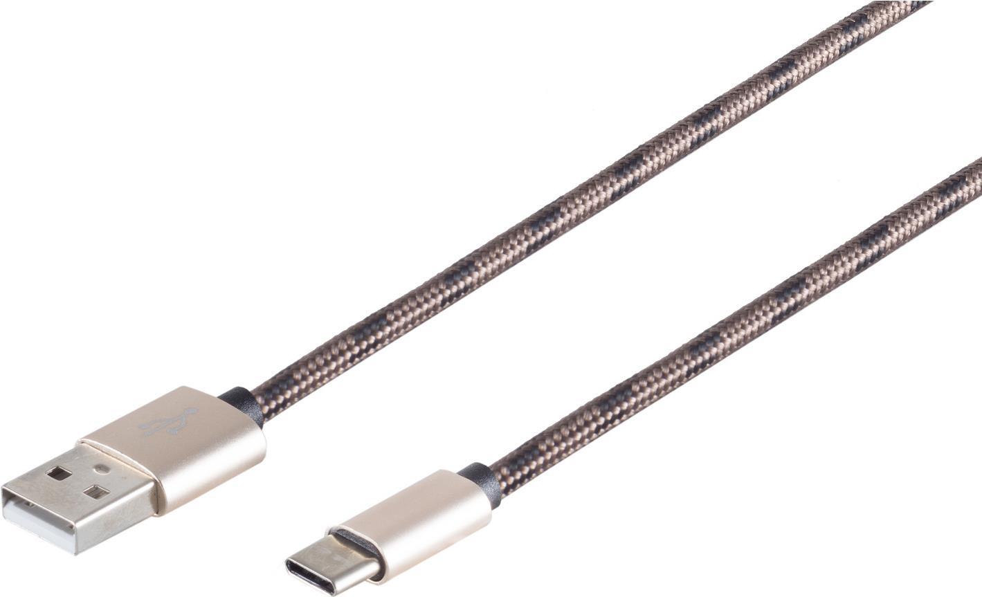 S-CONN USB Ladekabel USB A-ST auf USB C-ST Nylon gr?n 0,3m (14-50077)