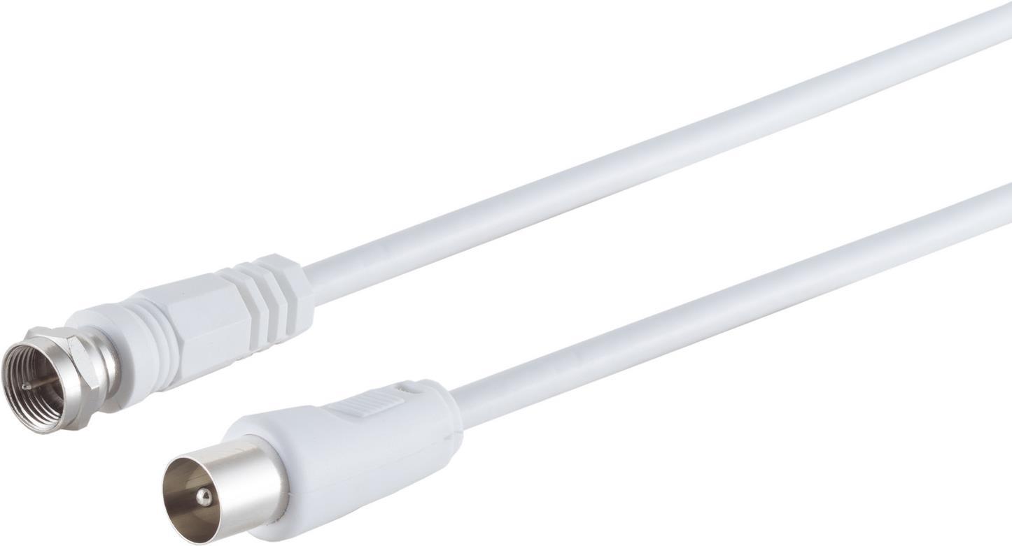S/CONN maximum connectivity Antennenkabel, 100% geschirmt, F-Stecker auf Koax-Stecker, RG 59, > 80 dB, weiß 2,5m (80063-32)
