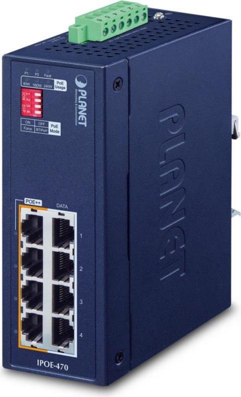 PLANET IP30 Industrial 4-port Power over Ethernet (PoE) Blau (IPOE-470-12V)