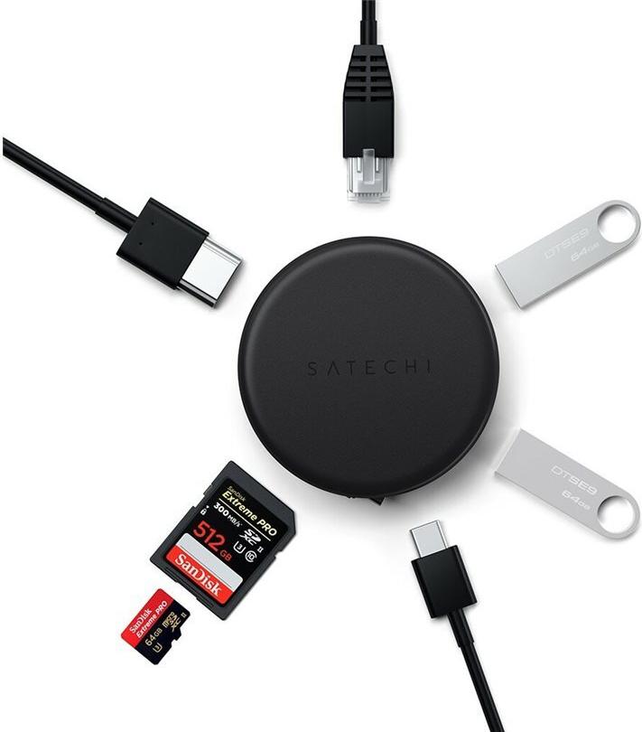 Satechi OntheGo 7-in-1 Multiport Adapter USB-C Dockingstation Schwarz