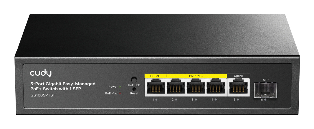 Cudy GS1005PTS1 Gigabit Ethernet Switch 5-Port PoE+ 120 W Schwarz