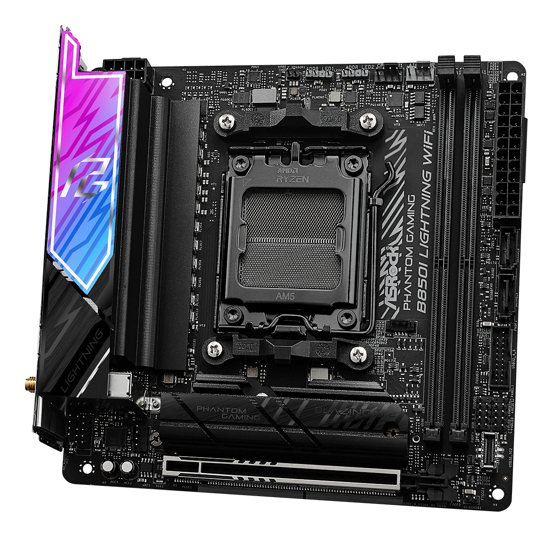 ASRock Phantom Gaming B850I Lightning WiFi Mainboard Mini-ITX Sockel AM5 AMD B850 DDR5 bis 128 GB RAM WiFi 6E Schwarz