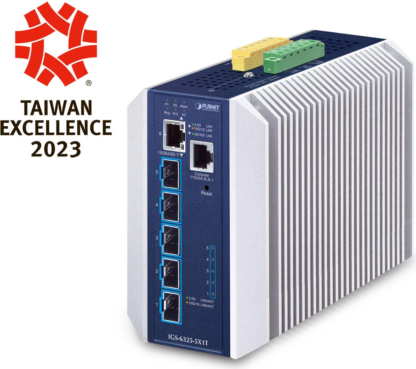 PLANET Industrial Layer 3 5-Port Managed L3 10G Ethernet (100/1000/10000) Aluminium - Blau (IGS-6325-5X1T)