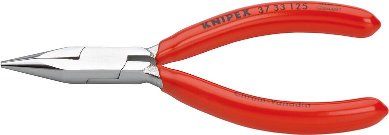 Knipex Greifzange für Feinmechanik 37 33 125 DIN ISO 9655; Form 3: flach-runde Backen; Zange verchromt, Griffe mit Kunststoff überzogen; Präzisionszange für feine Montagearbeiten, z. B. in Elektronik und Feinmechanik, zum Greifen, Halten und Biegen und Justieren; Länge 125 mm, Gewicht netto 78 g (37 33 125)