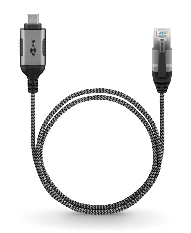Goobay Ethernet-Kabel USB-C auf RJ45 Slim 2 m Schwarz, Grau