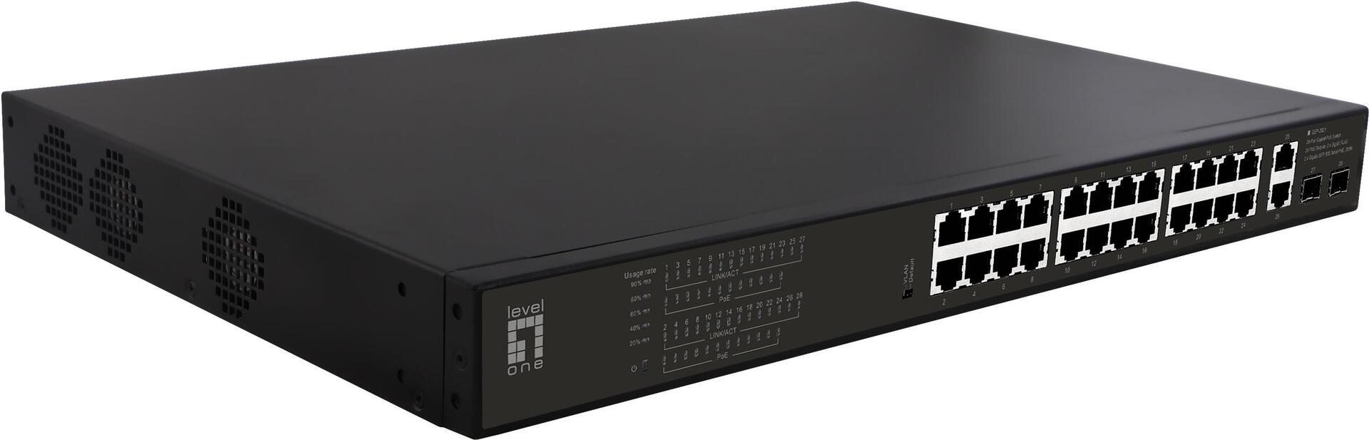 LevelOne GEP-2821 Netzwerk-Switch Unmanaged Gigabit Ethernet (10/100/1000) Power over Ethernet (PoE) 1U Schwarz (GEP-2821)