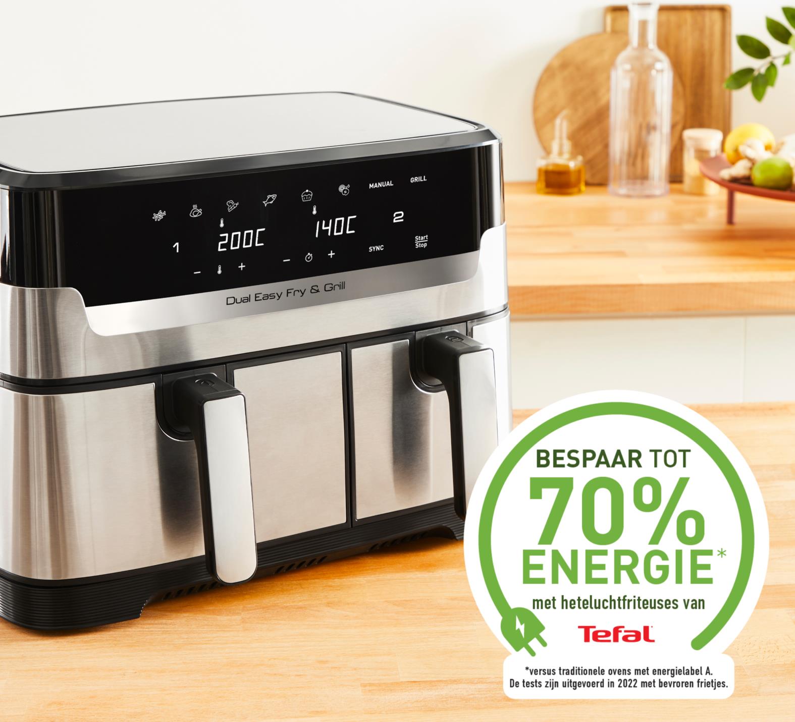 Tefal Dual Easy Fry & Grill EY905D Doppel-Heißluftfritteuse 8,3 l 2700 W Edelstahl