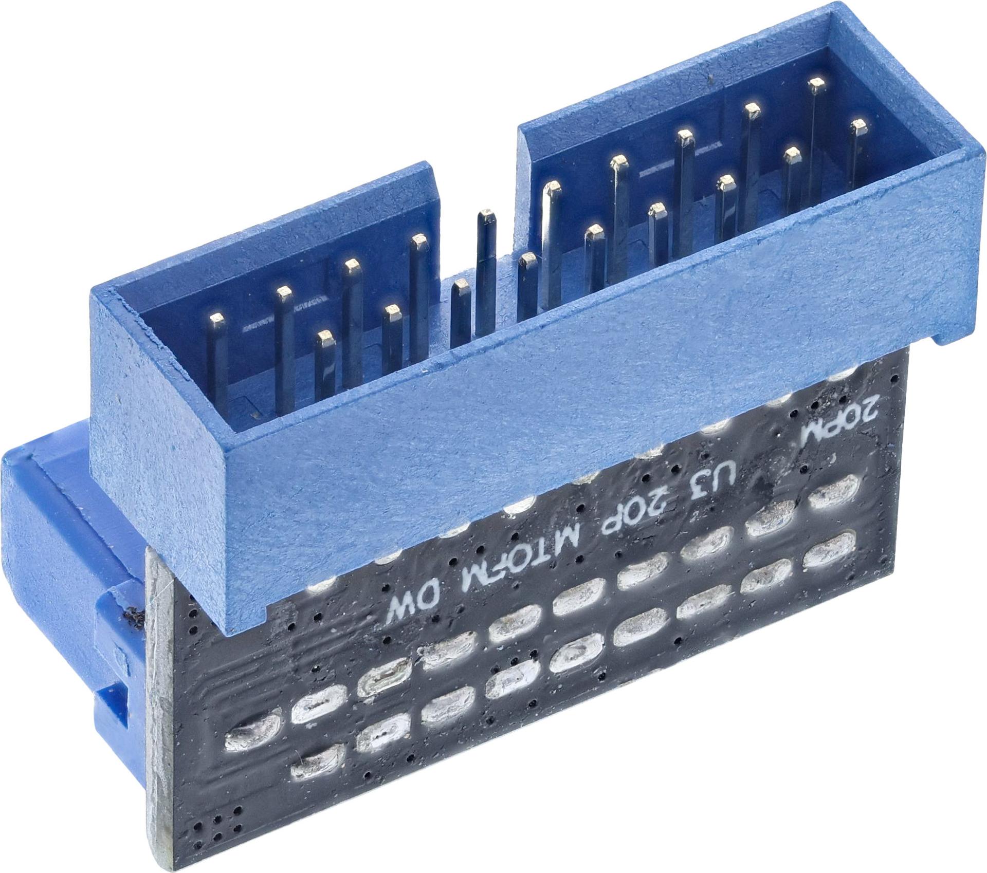 InLine Interner USB 3.0 Adapter 20-polig Pfostenanschluss Stecker auf Buchse nach unten gewinkelt Schwarz, Blau