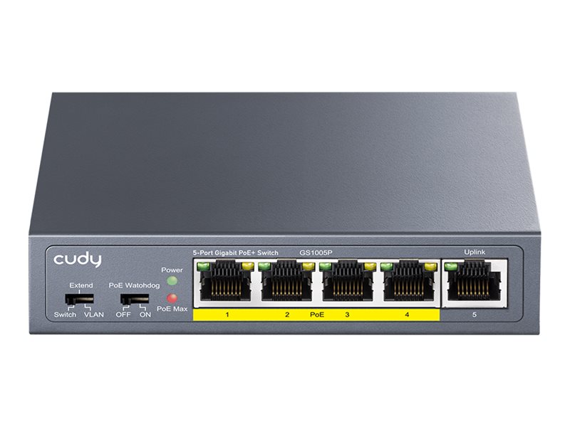 Cudy GS1005P Gigabit Ethernet Switch 5 Ports PoE+ Grau