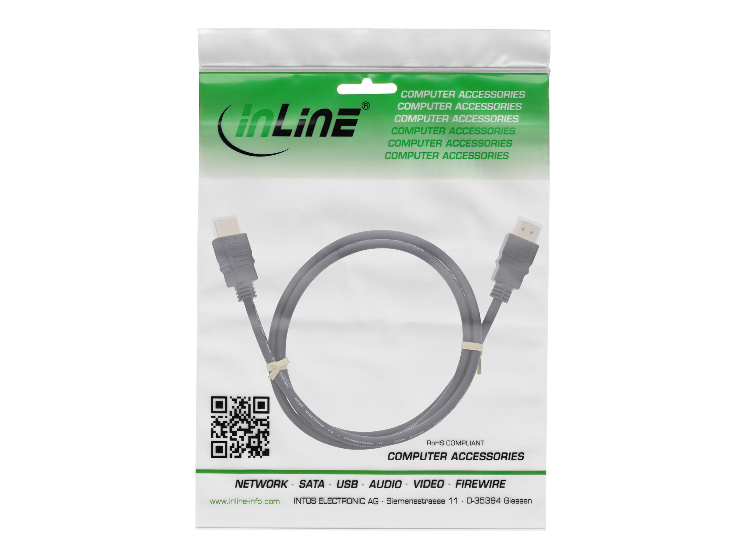 InLine HDMI-Kabel High Speed mit Ethernet, HDMI 2.0b, 4K@60Hz, 1,5 m, Schwarz