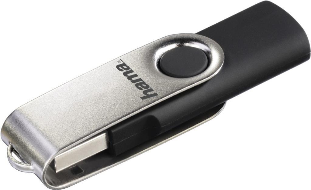 Hama USB-Stick Rotate, USB 2.0, 8GB, 10MB/s, Schwarz/Silber, Schmale Verpack. (00181059)